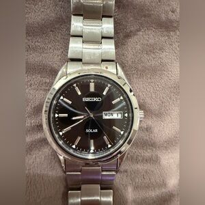 Men’s Seiko Silver and Black Solar Watch